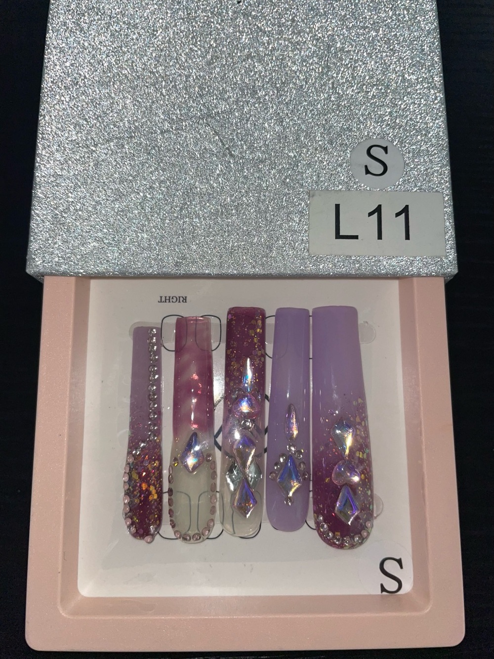 NV Pink & Lavender Crystal Press-On Nails - Picture 9 of 10